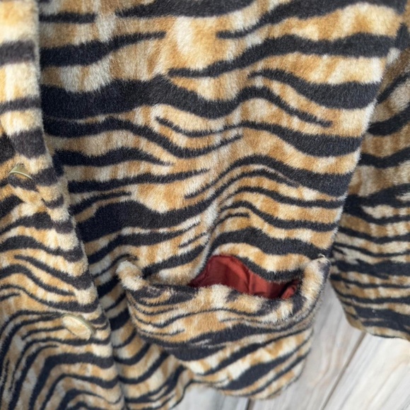 zebra printed faux fur fleece pea coat vintage black and brown - Picture 3 of 6